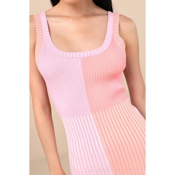 Lulus NWOT Radiant Personality Pink Color Block Ribbed Knit Sweater Midi Dress - Picture 4 of 9